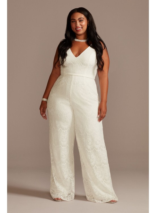 Scalloped Lace V-Neck Wide-Leg Plus Size Jumpsuit DB Studio 9SDWG0931