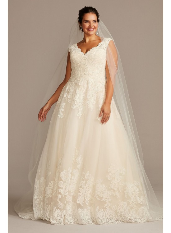 Scalloped Lace and Tulle Plus Size Wedding Dress  Collection 9WG3850