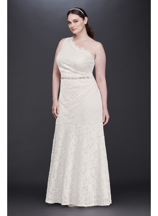 Scalloped One-Shoulder Lace Plus Size Gown DB Studio 183668DBW