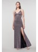 Scoop Back V-Neck Glitter Gown with Front Slit Jump 11322