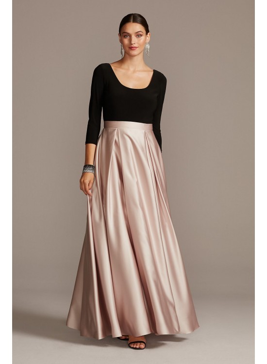 Scoop Bodice 3/4 Sleeve Gown with Satin Skirt Betsy and Adam A22424