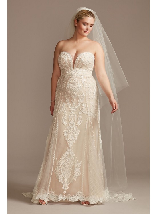 Scroll and Lace Mermaid Plus Size Wedding Dress  8CWG878