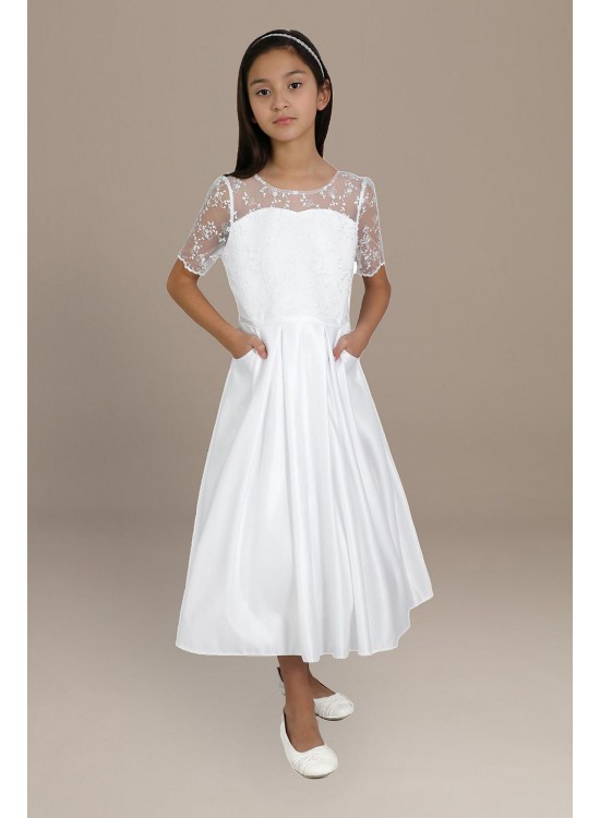 Selma Short Sleeve Flower Girl Dress with Pockets US Angels C923