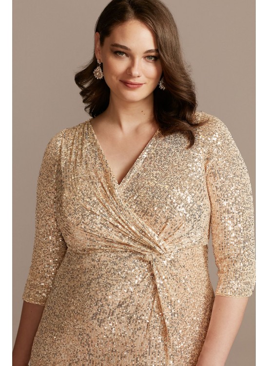 Sequin 3/4 Sleeve Wrap Front Plus Size Dress Alex Evenings 8496646