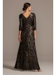 Sequin Brocade Embellished 3/4 Sleeve Dress Alex Evenings 8196609