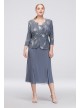 Sequin Burst Plus Size Tea-Length Dress and Jacket Alex Evenings 4962675