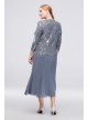 Sequin Burst Plus Size Tea-Length Dress and Jacket Alex Evenings 4962675