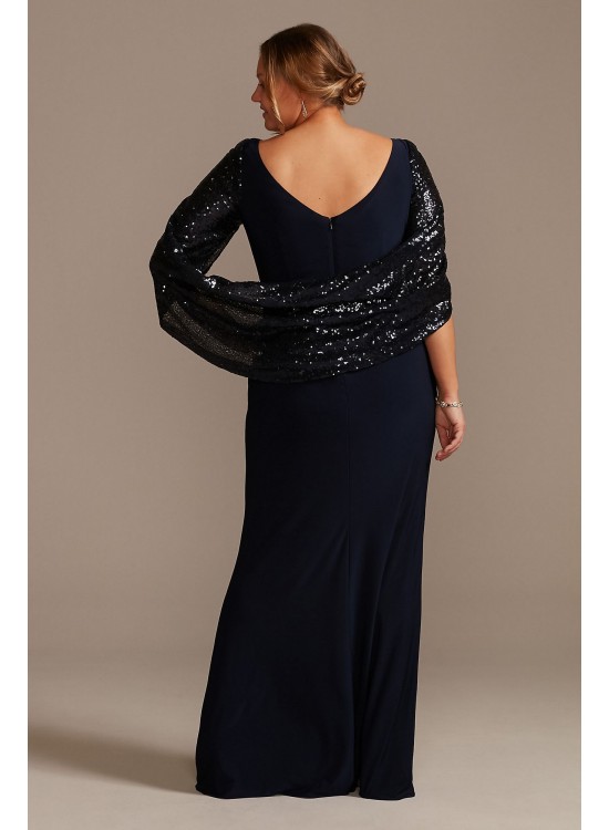 Sequin Capelet Sleeve Plus Size Sheath Dress  WBM2424V2W