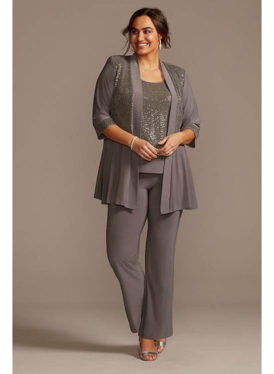 Sequin Chiffon Plus Size Three-Piece Pantsuit Set  5817W