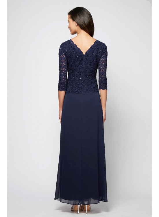 Sequin Lace Boatneck Petite Gown with V-Back Alex Evenings 212318