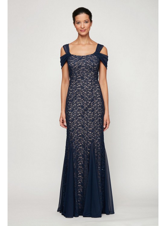 Sequin Lace Cold-Shoulder Dress with Insets Alex Evenings 81122243