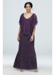 Sequin Lace Gown with Cold Shoulder Capelet Marina 263842D