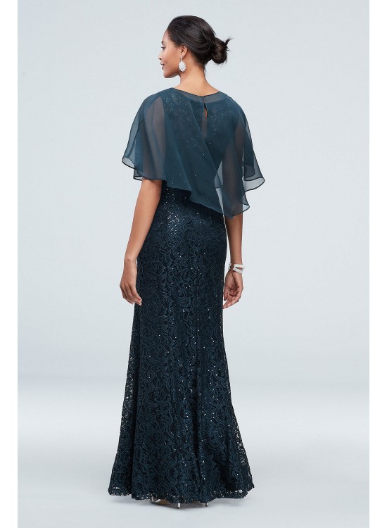 Sequin Lace Illusion Gown with Embellished Capelet Ignite 7119181