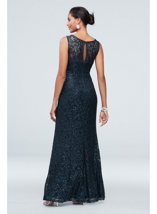 Sequin Lace Illusion Gown with Embellished Capelet Ignite 7119181