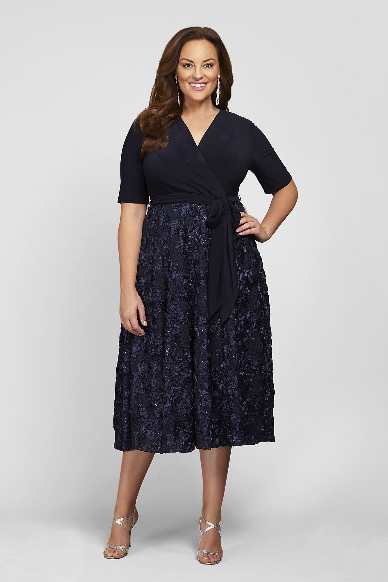 3/4 Illusion Mon Cherie Plus Size Lace Dress