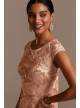 Sequin Lace Knee-Length Sheath with Cap Sleeves Alex Evenings 117654D