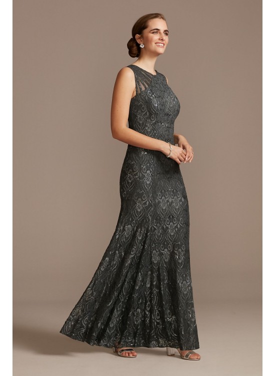 Sequin Lace Mermaid Dress with Illusion Detail  3198