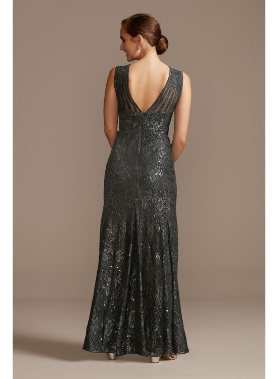 Sequin Lace Mermaid Dress with Illusion Detail  3198