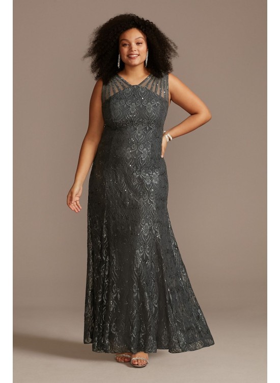 Sequin Lace Mermaid Plus Size Dress with Illusion  3198W