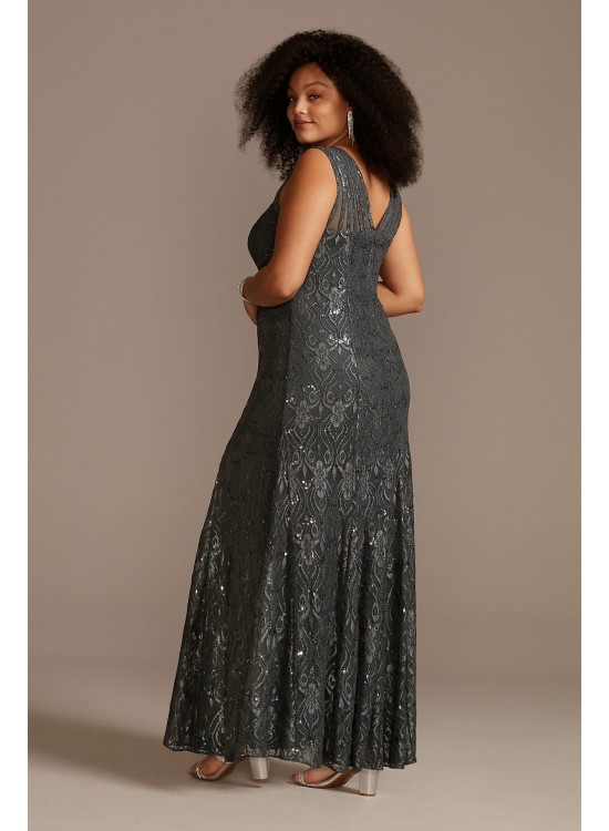 Sequin Lace Mermaid Plus Size Dress with Illusion  3198W