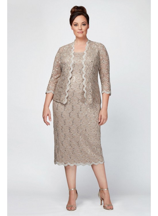 Sequin Lace Plus Size Cocktail Dress with Jacket Alex Evenings 412264