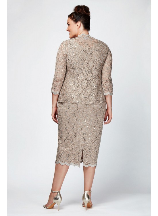 Sequin Lace Plus Size Cocktail Dress with Jacket Alex Evenings 412264