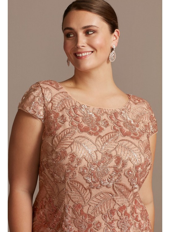 Sequin Lace Plus Size Sheath with Cap Sleeves Alex Evenings 417654