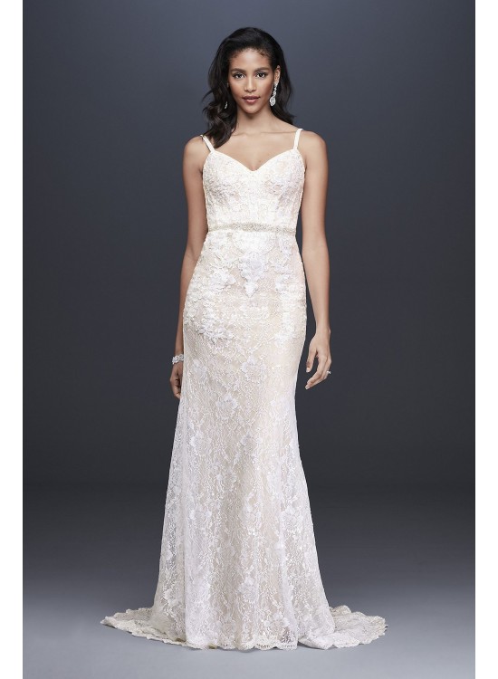 Sequin Lace Sheath Wedding Dress with Crystal Belt  SWG819