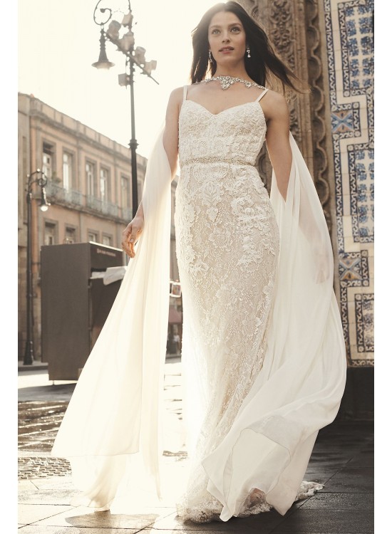 Sequin Lace Sheath Wedding Dress with Crystal Belt  SWG819