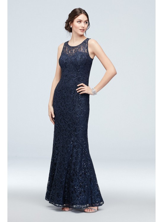 Sequin Lace Tank Dress with Flutter Sleeve Capelet Ignite 7119167