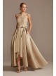 Sequin Lace and Mikado High Low Hem Gown with Bow  WBM2064