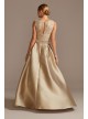 Sequin Lace and Mikado High Low Hem Gown with Bow  WBM2064