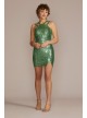 Sequin Mini Dress with Cutout Halter Neck Emerald Sundae HNX1733