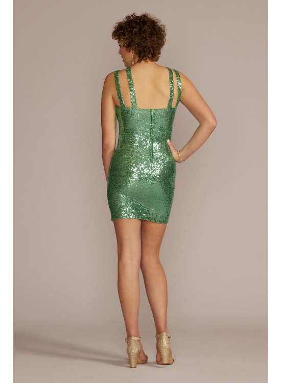 Sequin Mini Dress with Cutout Halter Neck Emerald Sundae HNX1733