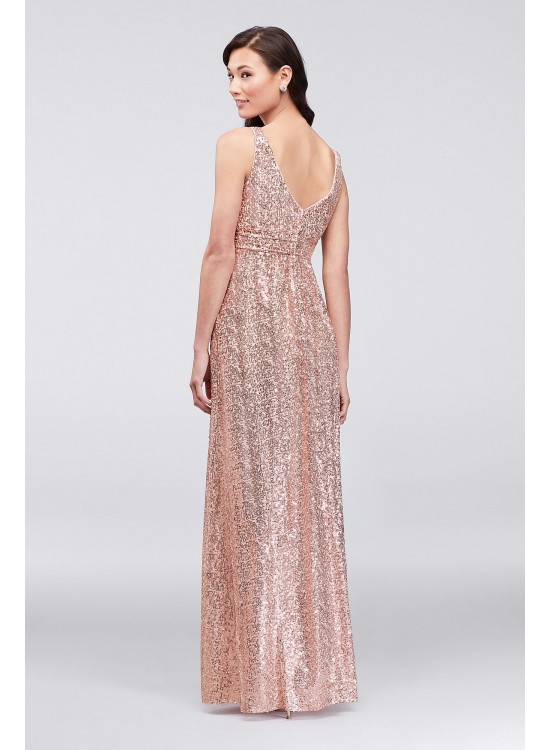 Sequin V-Neck Bridesmaid Dress with Satin Piping  F19787