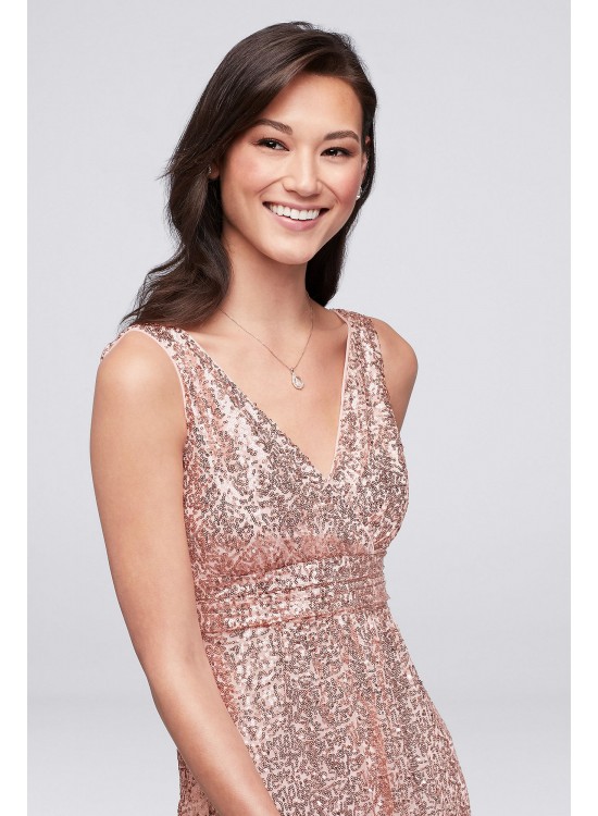 Sequin V-Neck Bridesmaid Dress with Satin Piping  F19787