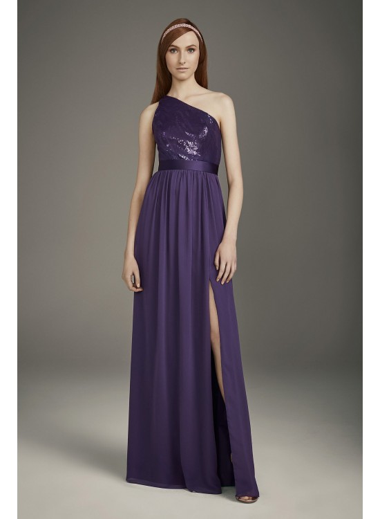 Sequin and Chiffon One-Shoulder Bridesmaid Dress  VW360460S