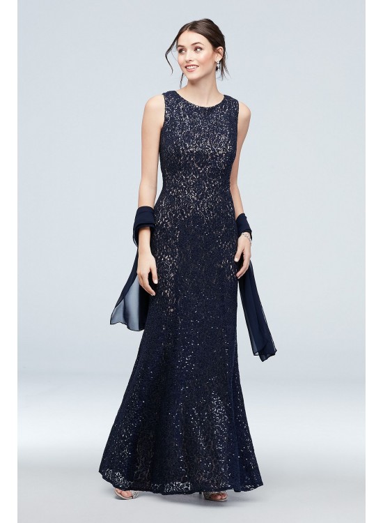 Sequin and Lace High Neck Mermaid Gown with Shawl Alex Evenings 11219791