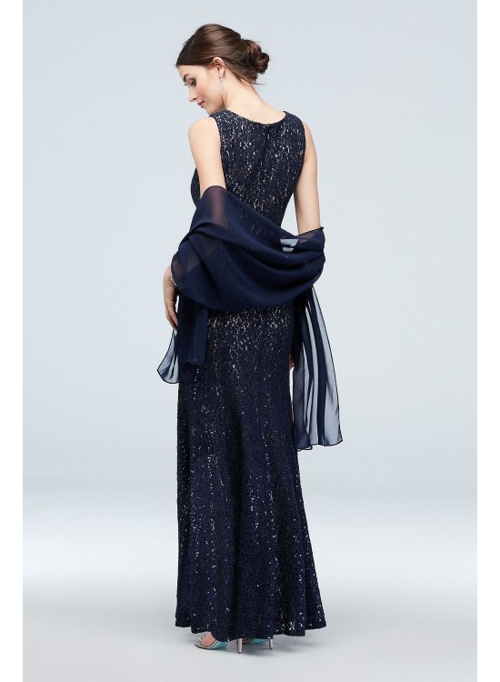 Sequin and Lace High Neck Mermaid Gown with Shawl Alex Evenings 11219791