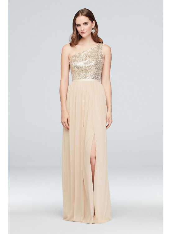 Sequin and Mesh One-Shoulder Bridesmaid Dress  F17063S