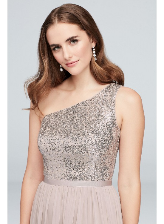 Sequin and Mesh One-Shoulder Bridesmaid Dress  F17063S