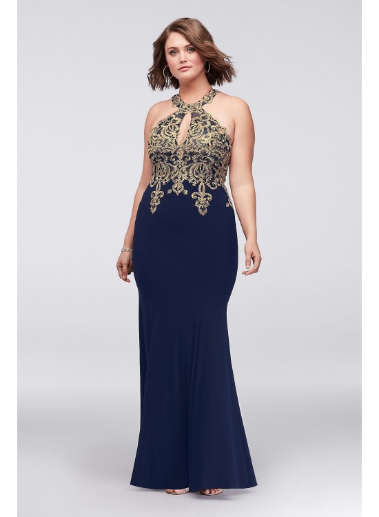 Sheath Plus Size Dress with Metallic Embroidery Xscape XS9331W