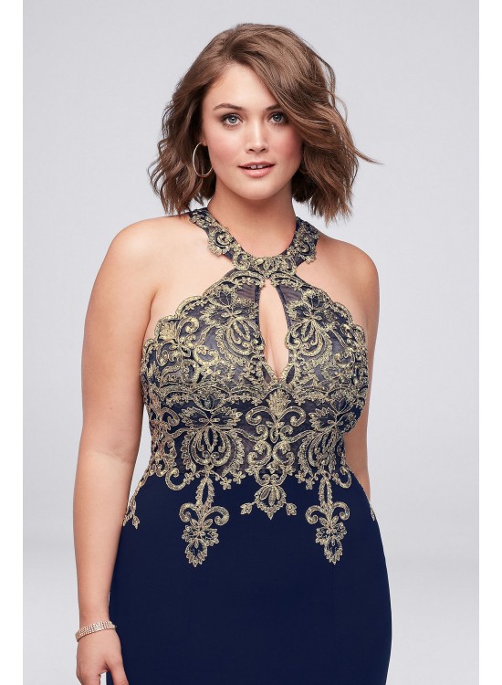 Sheath Plus Size Dress with Metallic Embroidery Xscape XS9331W