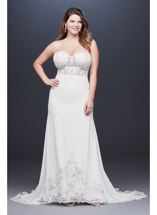 Sheer Beaded Bodice Lace Plus Size Wedding Dress  9SV830