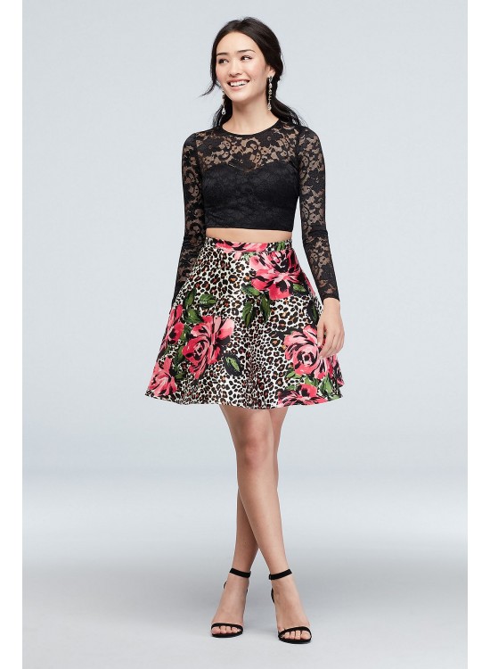 Sheer Lace Crop Top and Leopard Floral Skirt Set My Michelle 7379IP8P