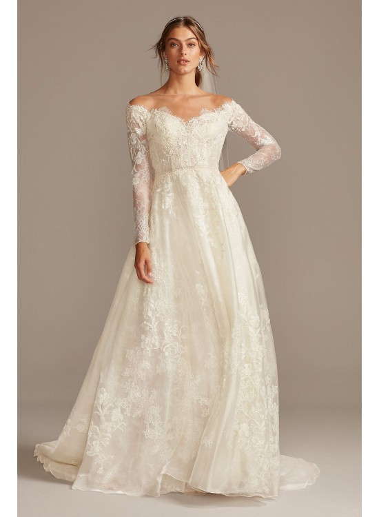 Shimmer Lace Long Sleeve Applique Wedding Dress  CWG853