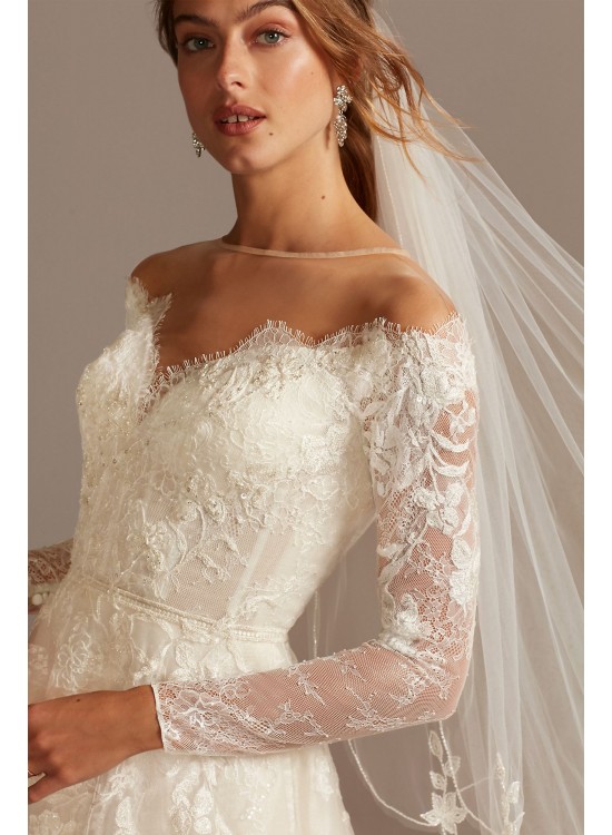 Shimmer Lace Long Sleeve Applique Wedding Dress  CWG853