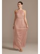 Shimmer Metallic Halter Gown with Beaded Belt Ignite 9155111