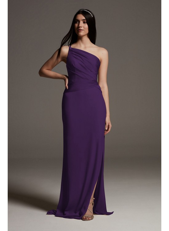 Shine Bodice One-Shoulder Crepe Bridesmaid Dress  VW360550