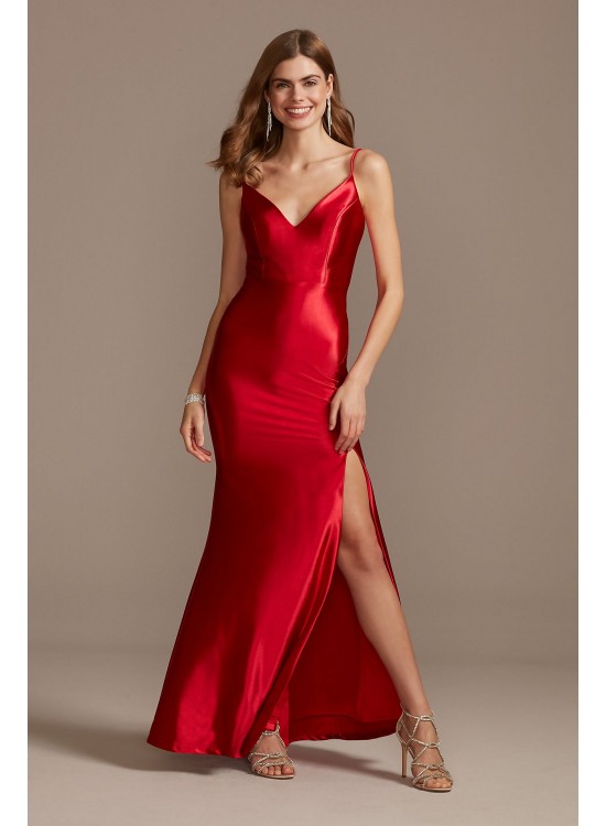 Shining Satin V-Neck Spaghetti Strap Slip Dress Jump 11459